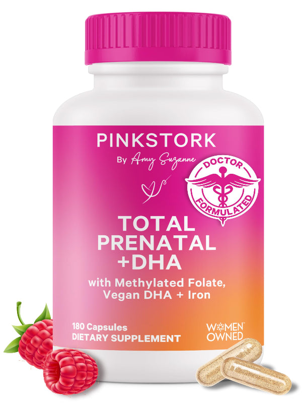 Pink Stork Total Prenatal Vitamins with DHA, Folate, Iron, Choline, and Vitamin B12 - Prenatals for Women to Support Fetal Development, Pregnancy Essentials, Berry Essence, 60 Capsules, 1 Month Supply Nirvana Guru