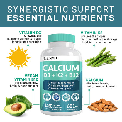 4-in-1 Calcium 1200mg with Vitamin D3 - Calcium Supplement for Women and Men with Vitamin K2 B12 5000 IU - Extra Strength Calcium Citrate for Bone and Heart Support (120ct) Nirvana Guru