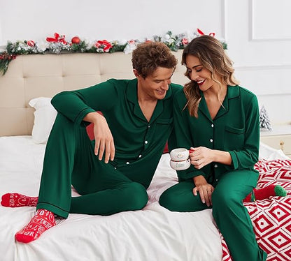 Ekouaer Christmas Family Matching Pajamas Long Sleeve Button Down Pj Set Festival Party Sleepwear nirvanaguru