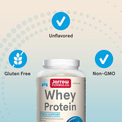 Jarrow Formulas Whey Protein With 18 g of Protein, 3.8 g of BCAAs, and Glutamine, Dietary Supplement for Muscle Function and Recovery Support, 32 oz Unflavored Powder, Approximately 38 Day Supply - Nirvana Guru