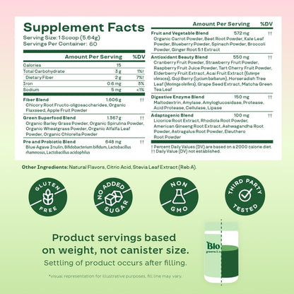 Bloom Nutrition Greens and Superfoods Powder for Digestive Health, Greens Powder, Digestive Enzymes, Probiotics, Spirulina, Chlorella for Bloating & Gut Support, Green Juice, 30 SVG, Strawberry Kiwi