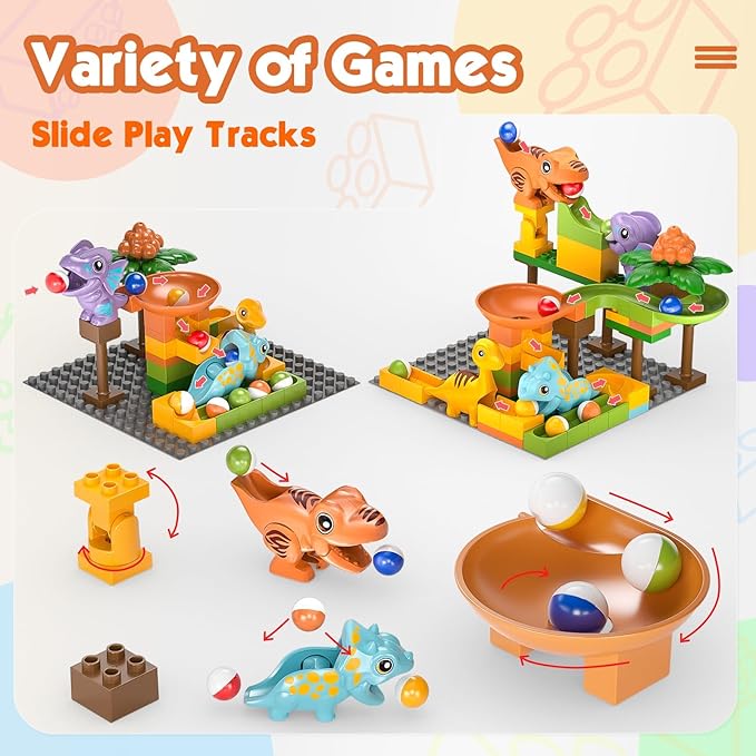 Airkid Marble Runs for Kids 4-8,Marble Run for Kids Ages 3-5 with Dinosaur Building Blocks,Dinosaur Toys,STEM Building Toys with 4 Marble Track Compatible with Major Brands nirvanaguru