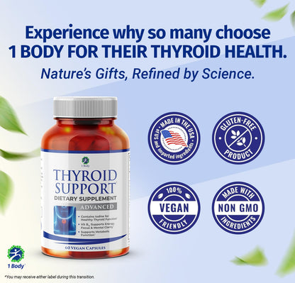 1 Body Thyroid Support Supplement with Iodine, B12, Zinc, Selenium, Ashwagandha, Non-GMO, Vegetarian, 30 Day Supply Nirvana Guru