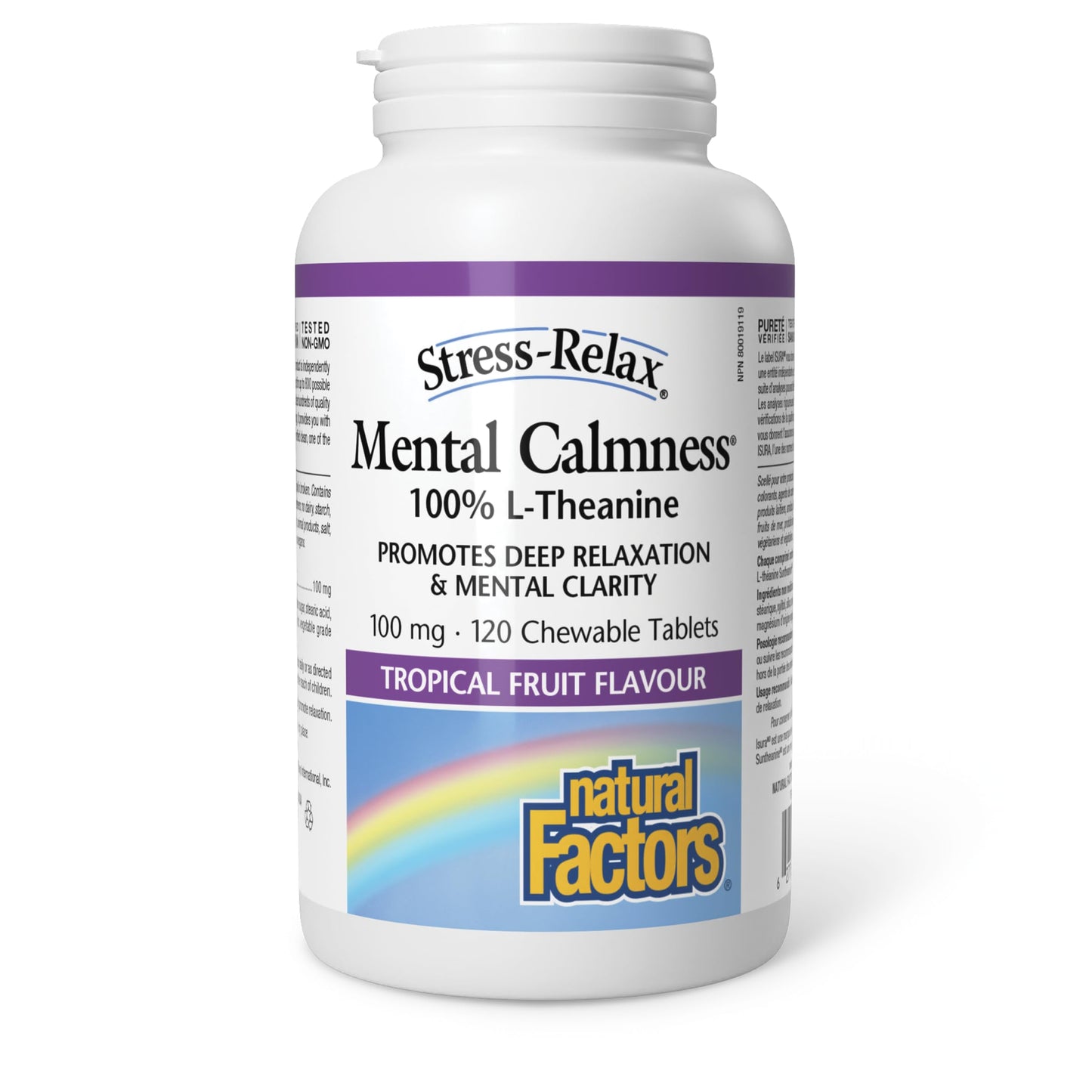 Natural Factors Stress-Relax Chewable Suntheanine L-Theanine 100 mg, Non-Drowsy Stress Support for Mental Calmness and Relaxation, Tropical Fruit Flavor, 60 Tablets - Nirvana Guru