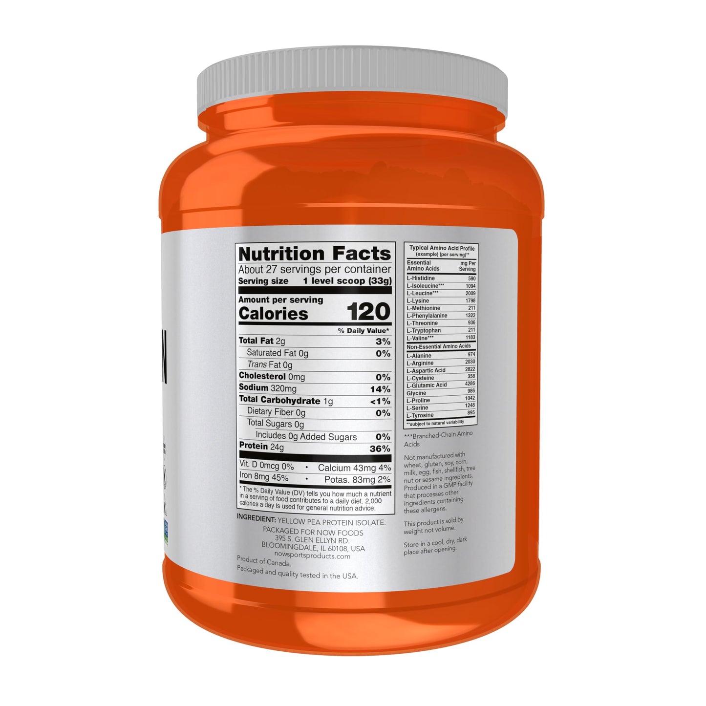 NOW Foods Sports Nutrition, Pea Protein 24 g, Fast Absorbing, Unflavored Powder, 2-Pound - Nirvana Guru