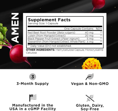 Amen Eyes Lutein Zeaxanthin Supplement - Eyes Vitamins - Lutein and Zeaxanthin from Marigold Extract, Red Beet Root Powder, Black Pepper Fruit Extract - 3-Month Supply Eye Care - Non-GMO - 90 Capsules Nirvana Guru