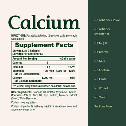 Nature's Bounty Calcium 1200 mg with Vitamin D3 - Bone Health Softgels, Calcium and Vitamin D Supplement, 120 ct (Pack of 1)