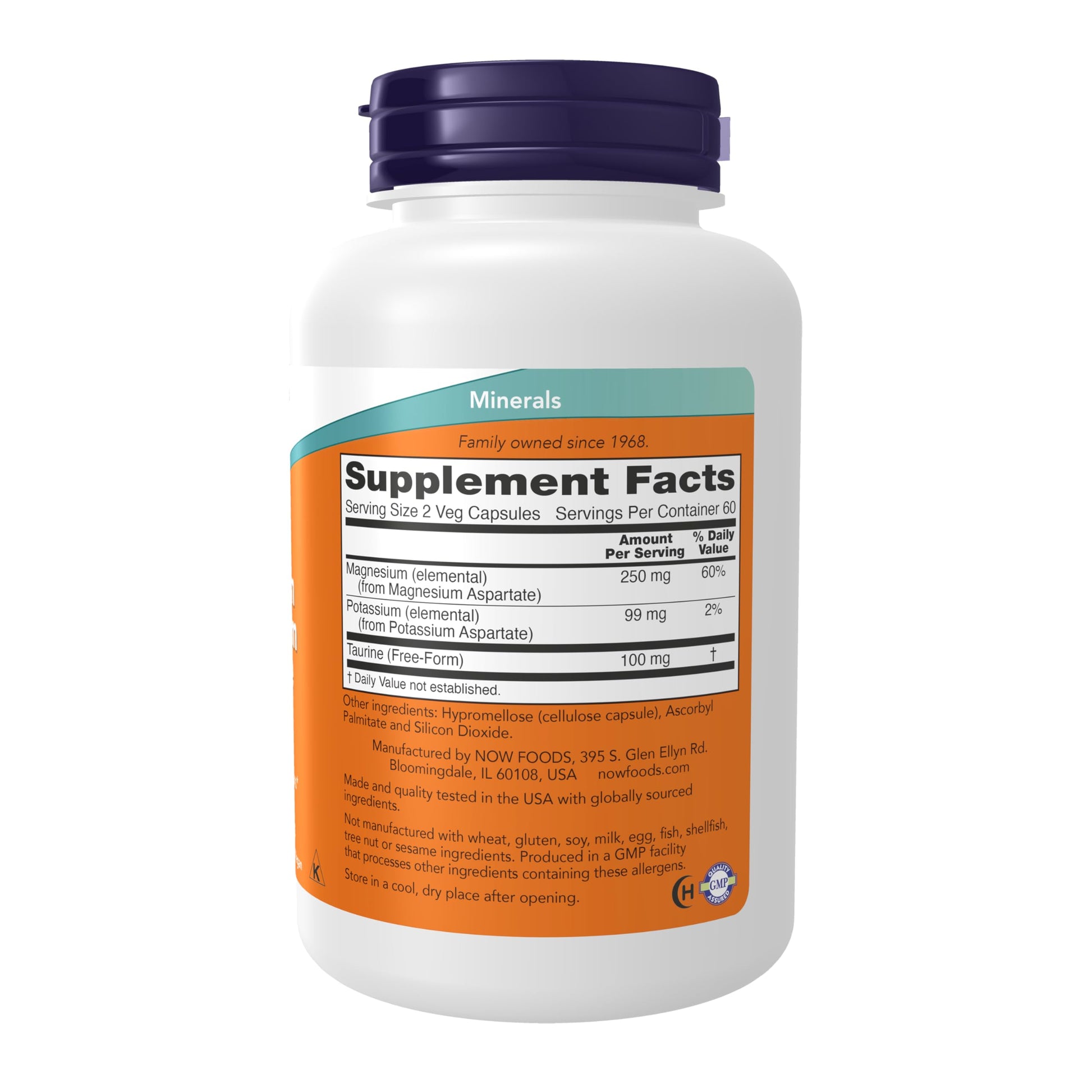 NOW Foods Supplements, Magnesium & Potassium Aspartate with Taurine, Heart Health*, 120 Veg Capsules - Nirvana Guru
