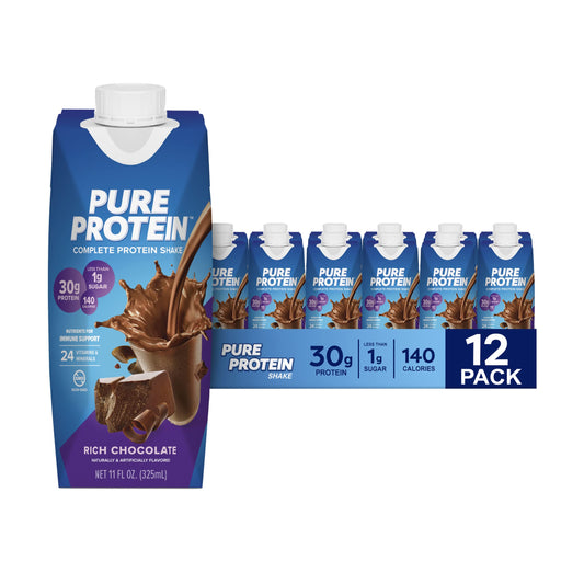 Pure Protein Vanilla Protein Shake, 30g Complete Protein, Vitamins A, C, D, and E plus Zinc to Support Immune Health, Ready to Drink and Keto-Friendly, 11oz Bottles, 12 Pack Nirvana Guru