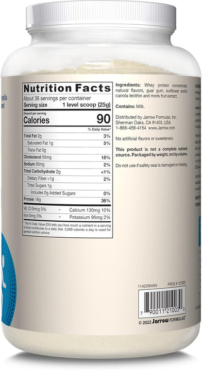 Jarrow Formulas Whey Protein With 18 g of Protein, 3.8 g of BCAAs, and Glutamine, Dietary Supplement for Muscle Function and Recovery Support, 32 oz Unflavored Powder, Approximately 38 Day Supply - Nirvana Guru