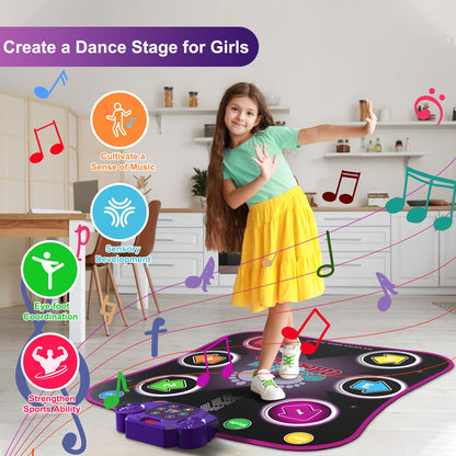 Flooyes Dance Mat Toys for 3-12 Year Old Kids, Electronic Dance Pad with Light-up 6-Button Wireless Bluetooth, Music Dance with 5 Game Modes, Birthday Toys Gifts for 3 4 5 6 7 8 9 10+ Year Old Girls Nirvana Guru