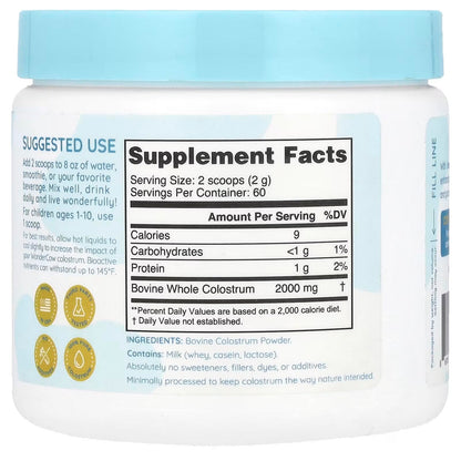 Colostrum Supplement Powder for Gut Health, Immune Support, Muscle Recovery & Wellness | Natural IgG Pure Whole Bovine Colostrum Superfood, Unflavored, 60 Servings Nirvana Guru
