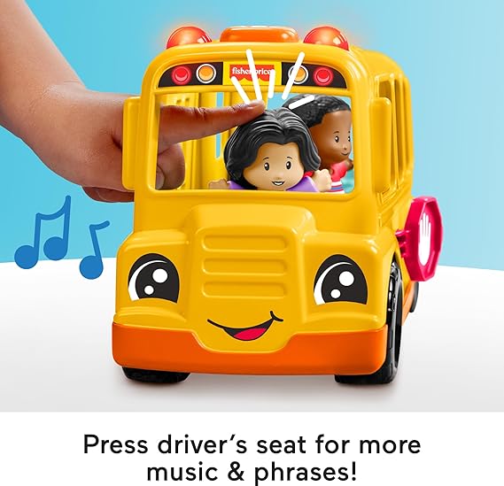 Fisher-Price Little People Toddler Toy School Bus Musical Push-Along Vehicle with 2 Figures for Pretend Play Ages 1+ Years nirvanaguru