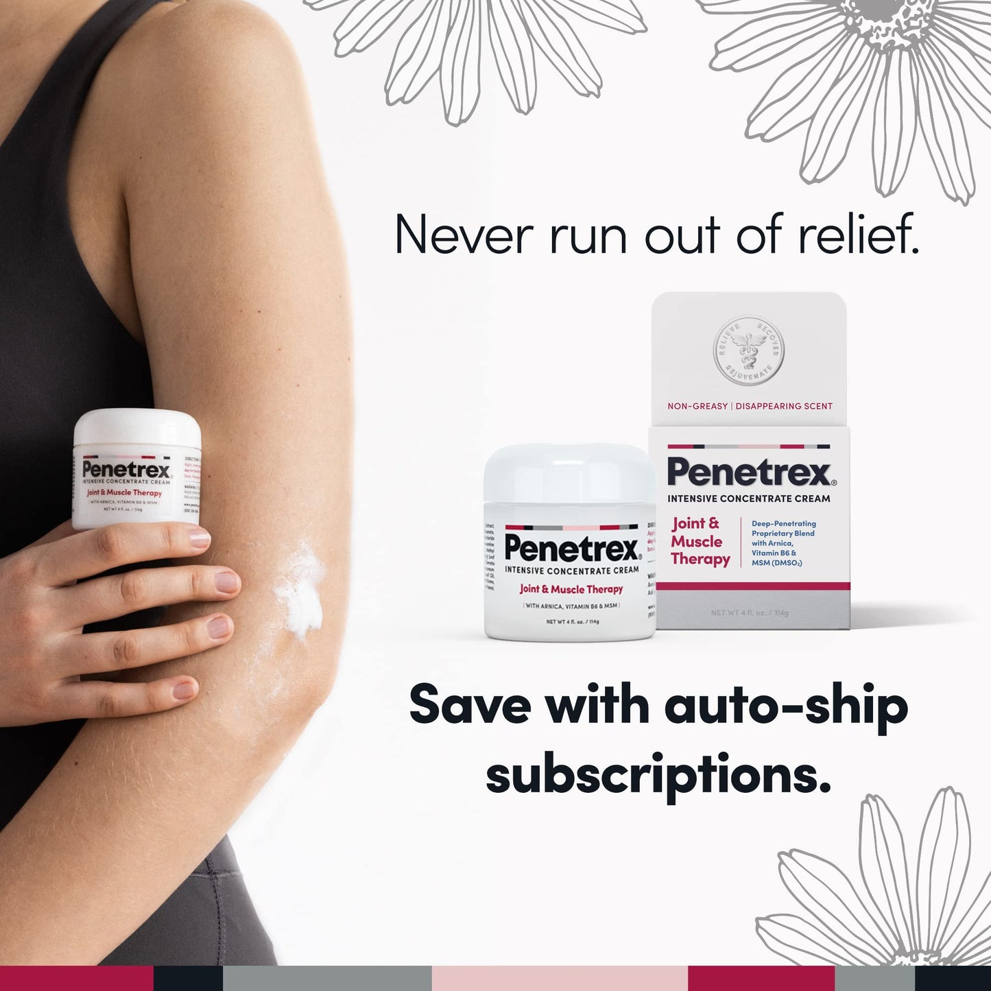 Penetrex Joint & Muscle Therapy - Soothing Muscle Rub for Back, Neck, Hands, Feet - Premium Whole Body Rub with Arnica, Vitamin B6 MSM & Boswellia - Non-Greasy 2oz Cream