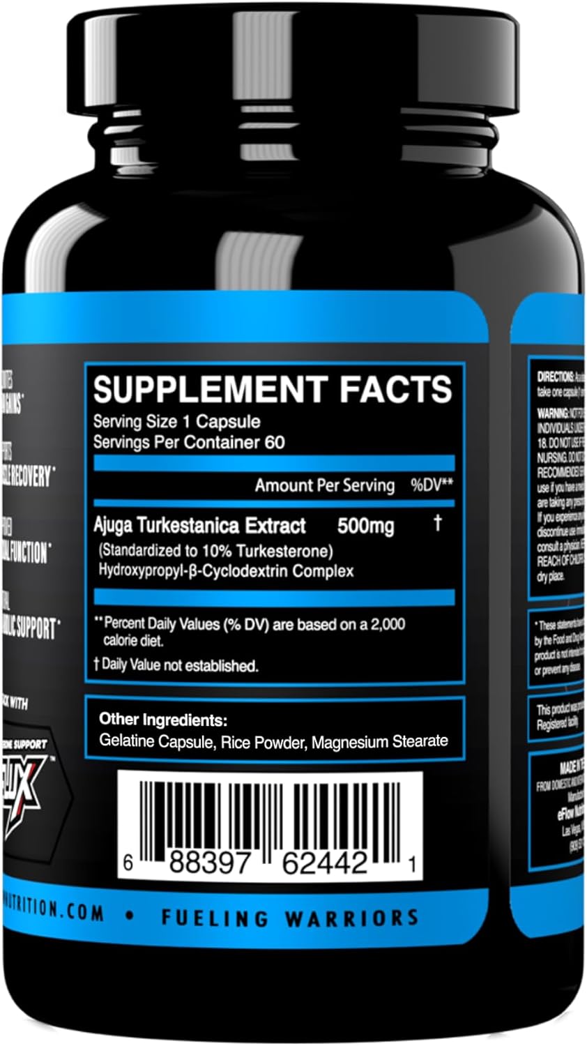 eFlow Nutrition Turkesterone Supplement for Men [Highest Purity] + Cyclodextrin for High Absorption - Increase Stamina, Lean Muscle Growth & Recovery, Boosts Drive - 3rd Party Tested (60 Capsules) Nirvana Guru