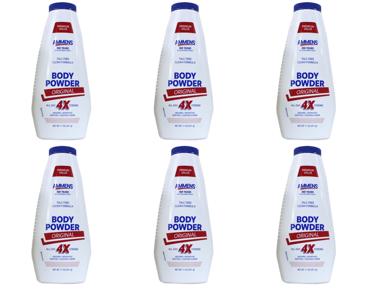 Ammens Body Powder Original – Talc-Free Clean Formula, All-Day 4X Strong Protection, 11 oz (Pack of 6) Nirvana Guru