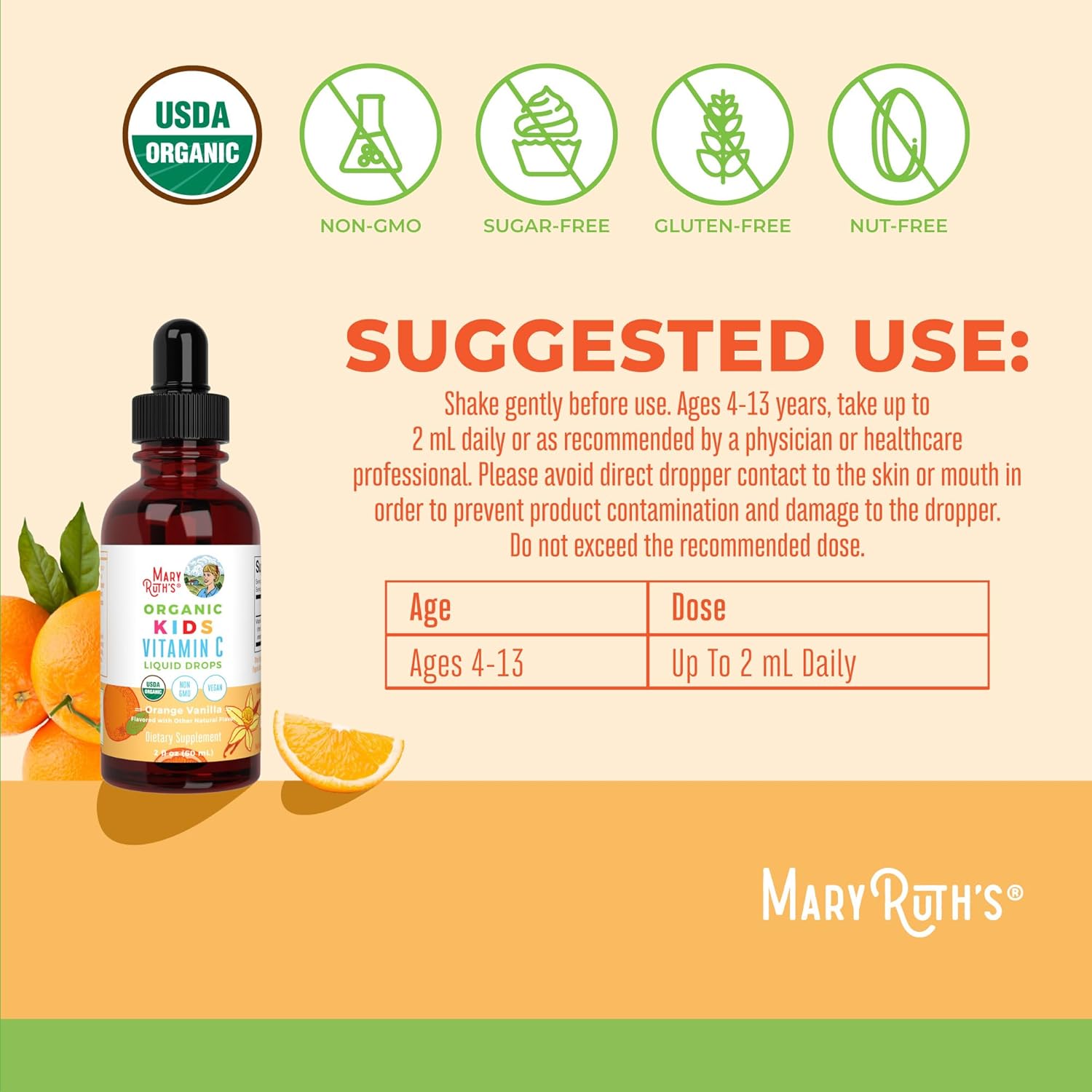 MaryRuth Organics USDA Kids Vitamin C Drops | Vegan Immune Support Supplement for Ages 4-13 | Immune Support & Overall Health | Vitamin C from Organic Acerola Fruit Extract | 2oz - Nirvana Guru