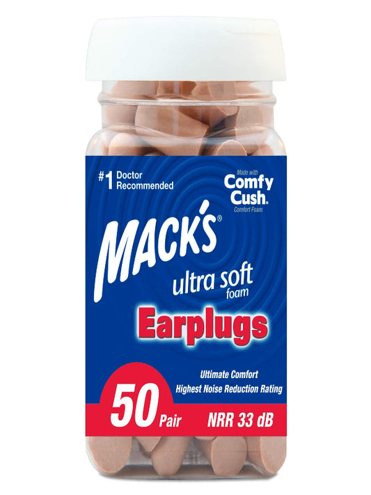 Mack's Ultra Soft Foam Earplugs, 50 Pair - 33dB Highest NRR, Comfortable Ear Plugs for Sleeping, Snoring, Travel, Concerts, Studying, Loud Noise, Work | Made in USA