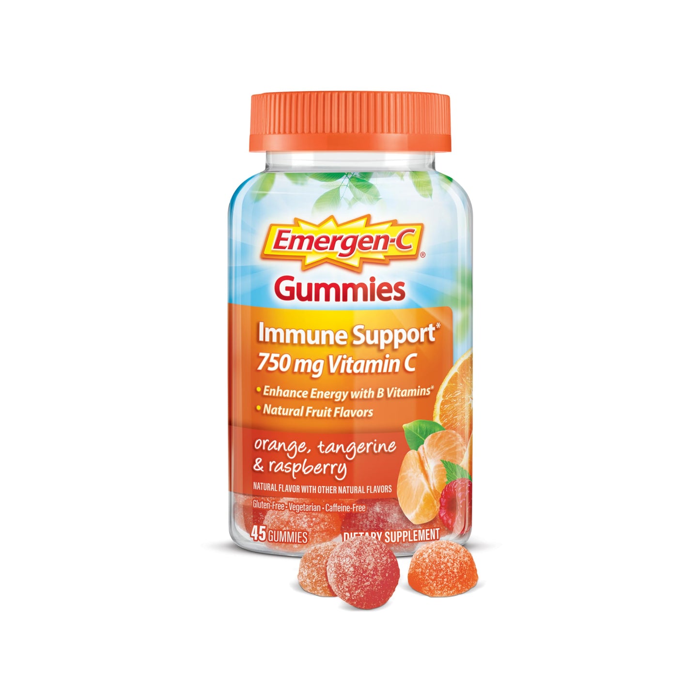 Emergen-C 750mg Vitamin C Gummies for Adults, Immunity Gummies with B Vitamins, Gluten Free, Orange, Tangerine and Raspberry Flavors, 45 Count (Pack of 1) Nirvana Guru