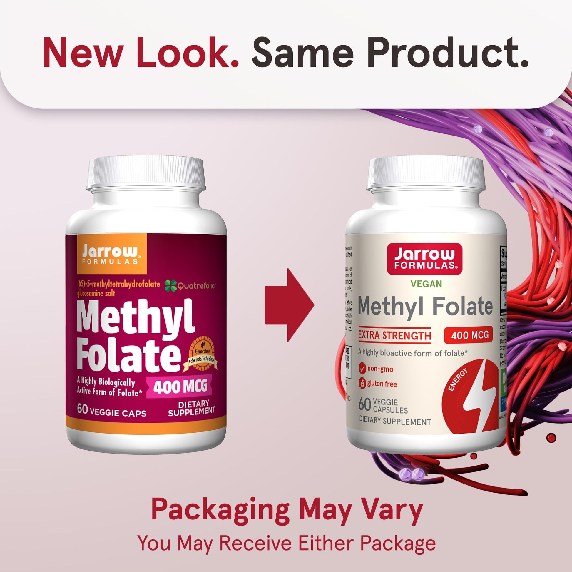 Jarrow Formulas Extra Strength Methyl Folate 400 mcg, Dietary Supplement for Cardiovascular and Neurologic Health Support, 60 Veggie Capsules, 60 Day Supply - Nirvana Guru