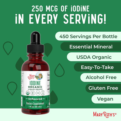 MaryRuth Organics Iodine Liquid Drops | Potassium Iodide | 1 Year Supply | 450 Servings | Thyroid Health | USDA Organic| Vegan | Non-GMO | Gluten Free | 1 Fl Oz - Nirvana Guru