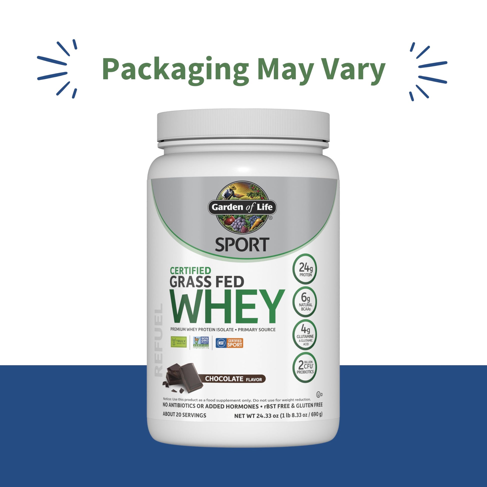 Garden of Life Sport Whey Protein Powder Chocolate, Premium Grass Fed Whey Protein Isolate Plus Probiotics for Immune System Health, 24g Protein, Non GMO, Gluten Free, Cold Processed - 20 Servings - Nirvana Guru