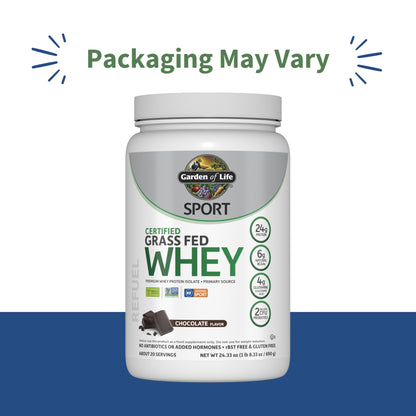 Garden of Life Sport Whey Protein Powder Chocolate, Premium Grass Fed Whey Protein Isolate Plus Probiotics for Immune System Health, 24g Protein, Non GMO, Gluten Free, Cold Processed - 20 Servings - Nirvana Guru