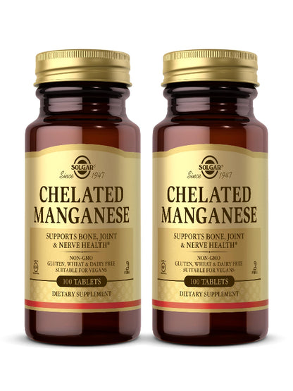 Solgar Chelated Manganese - 100 Tablets - Supports Bone, Joint & Nerve Health - Non-GMO, Vegan, Gluten Free, Dairy Free, Kosher - 100 Servings Nirvana Guru