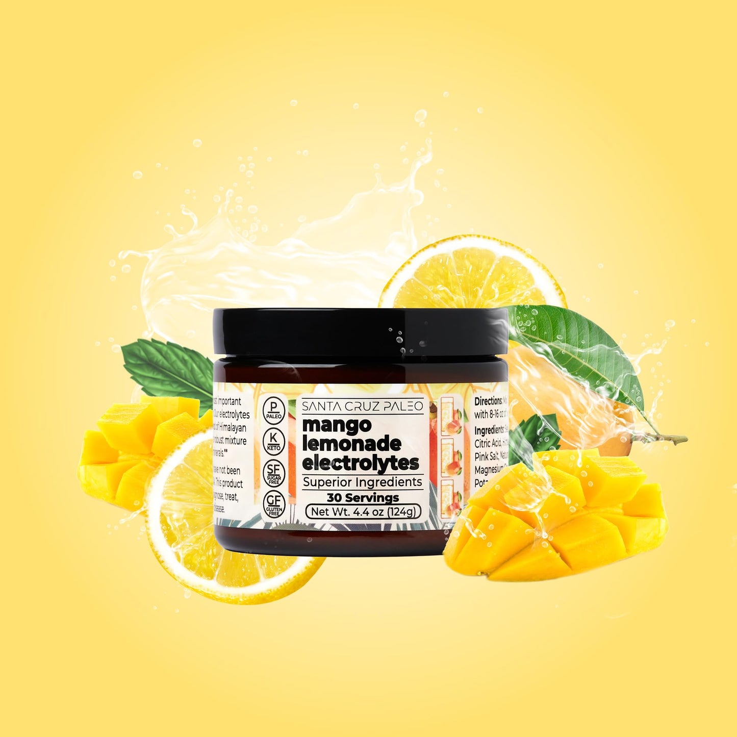 Santa Cruz Paleo Electrolyte Powder, Lemonade Flavor, Sugar Free Hydration Drink Mix with Himalayan Pink Salt, Sea Salt, Magnesium Glycinate, Potassium Chloride, Sweetened with Stevia, 30 Servings