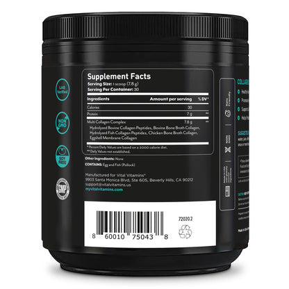 Vital Vitamins Multi Collagen for Women & Men - Type I, II, III, V, X - Grass Fed, Non-GMO - 150 Capsules