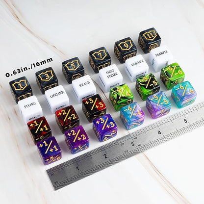 63 Pieces MTG Dice Counters Bulk Ability Keywords MTG Tokens Shield Life Counter 6 Sided Dice Set for Magic The Gathering,TCG,Cards Gaming Accessories nirvanaguru