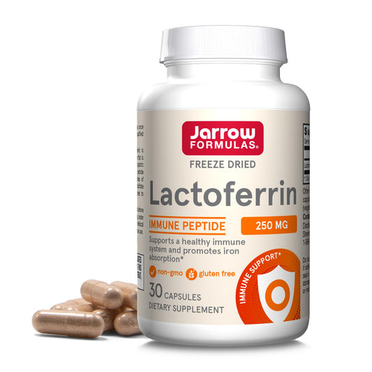 Jarrow Formulas Lactoferrin 250 mg - Immune-Supporting Glycoprotein - For Healthy Immune System Support & Iron Absorption - Freeze Dried - Gluten Free - Non-GMO - 60 Capsules (Servings) - Nirvana Guru