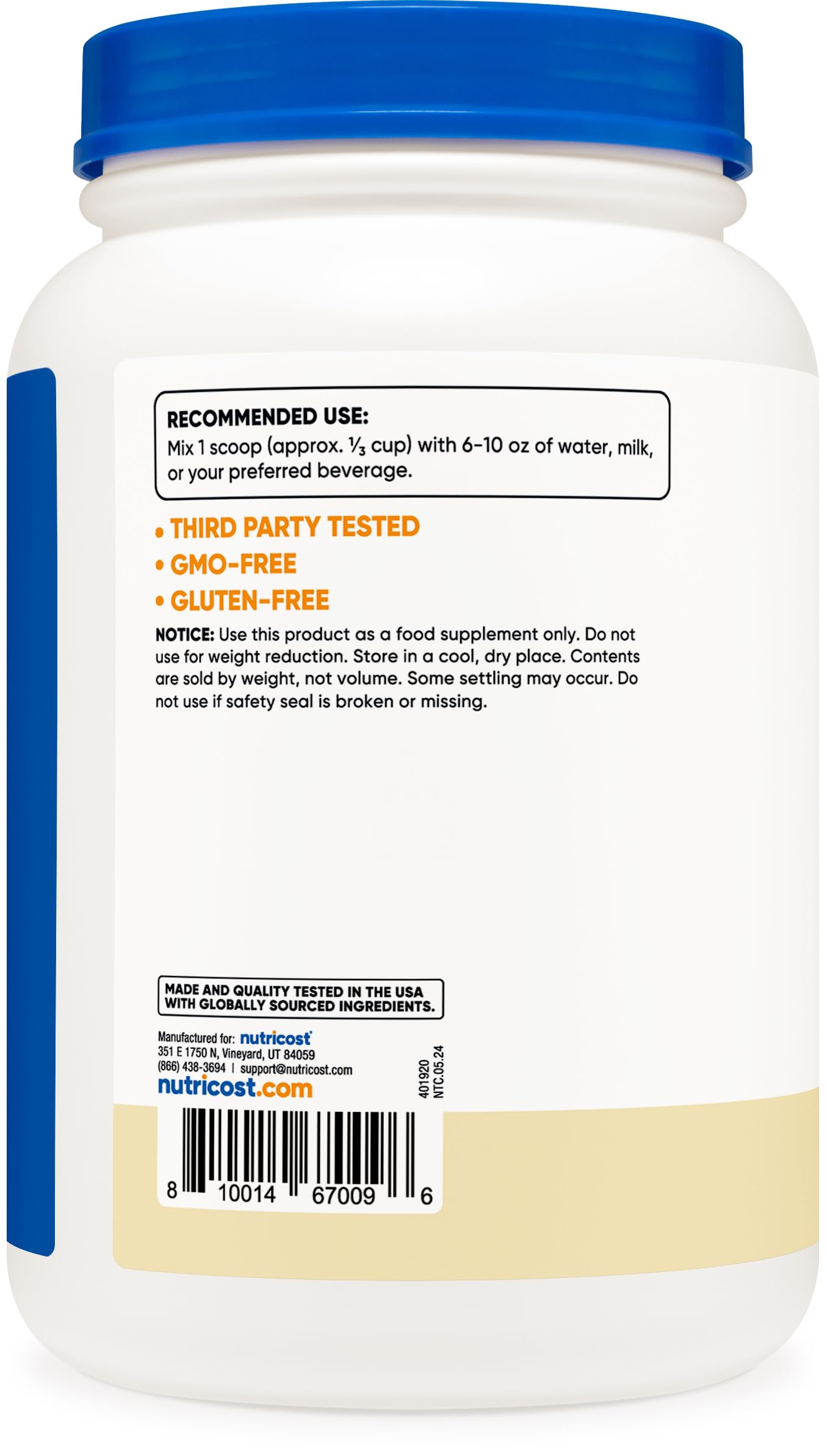 Nutricost Casein Protein Powder 2lb - Micellar Casein, Gluten Free, Non-GMO (Unflavored) - Nirvana Guru