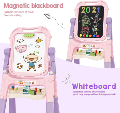 Art Easel for Kids, Adjustable Standing Rotatable Double Sided Easel with Painting Accessories for Toddlers Boys and Girls-Pink Nirvana Guru