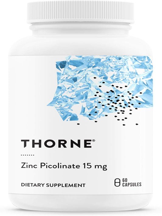 THORNE Zinc Picolinate 15mg - Highly Absorbable Zinc Supplement - Supports Wellness, Immune System, Eye, Skin, and Reproductive Health* - Gluten-Free, Soy-Free, Dairy-Free - 60 Capsules - Nirvana Guru