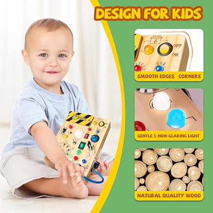 Busy Board, Montessori Toy for 1-3 Years Old, Wooden Toddler Sensory Travel Toy, Ideal Gift for 1+ Year Old Boys (Busy Board Plus V2), Medium, Yellow nirvanaguru