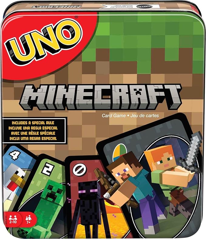 Mattel Games UNO Card Game, Gifts for Kids and Family Night, Themed to Minecraft Video Game, Travel Games, Storage Tin Box nirvanaguru