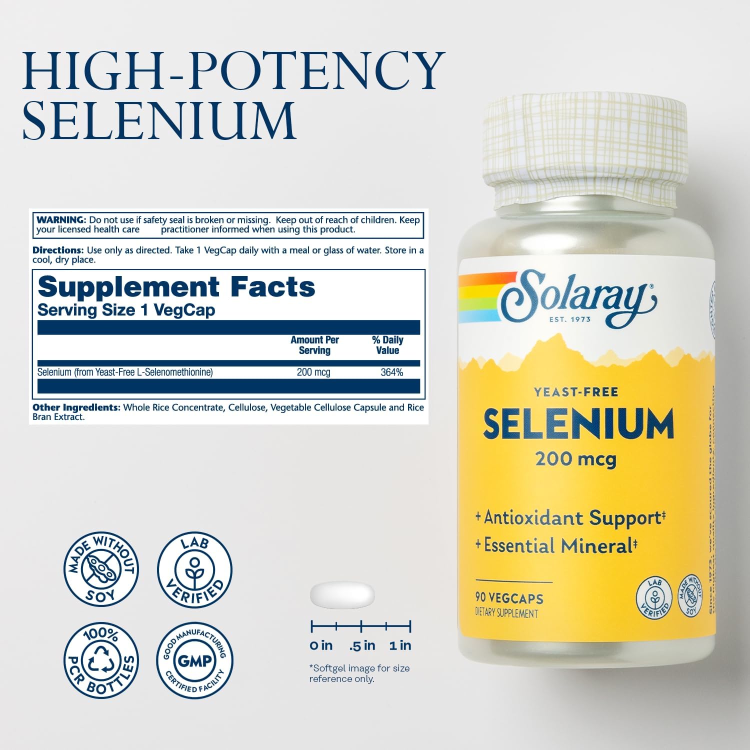 Solaray Yeast Free Selenium 200mcg, Selenium Capsules for Healthy Thyroid Function & Immune Support, High Absorption Supplement, Vegan, 90 Servings, 90 VegCaps Nirvana Guru