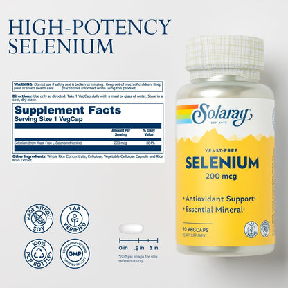 Solaray Yeast Free Selenium 200mcg, Selenium Capsules for Healthy Thyroid Function & Immune Support, High Absorption Supplement, Vegan, 90 Servings, 90 VegCaps Nirvana Guru