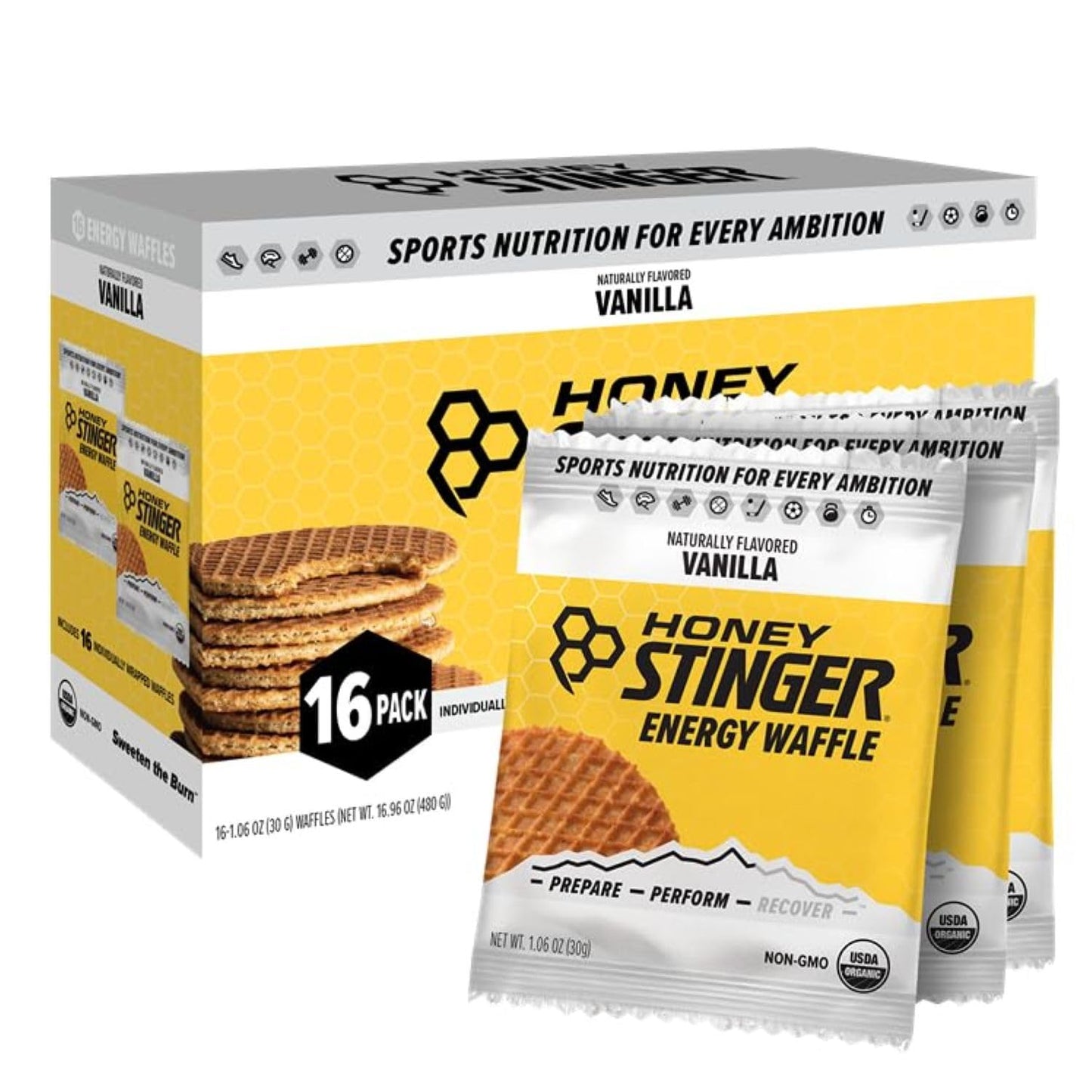Honey Stinger Organic Honey Waffle Energy Stroopwafel for Exercise, Endurance and Performance Sports Nutrition for Home & Gym, Pre and Post Workout Box of 16 Waffles, 16.96 Ounce (Pack of 16)