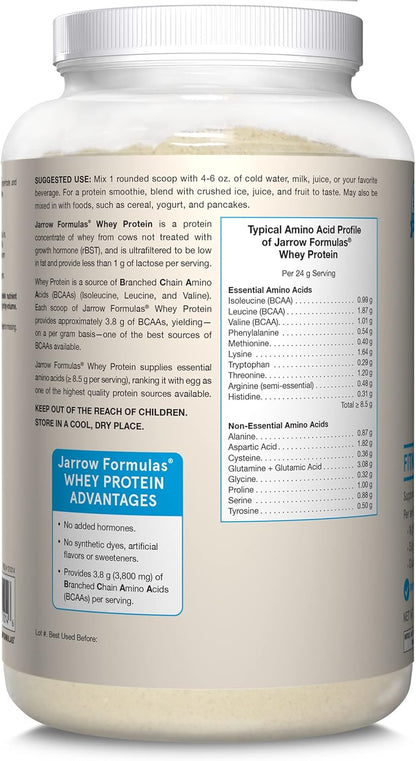 Jarrow Formulas Whey Protein With 18 g of Protein, 3.8 g of BCAAs, and Glutamine, Dietary Supplement for Muscle Function and Recovery Support, 32 oz Unflavored Powder, Approximately 38 Day Supply - Nirvana Guru