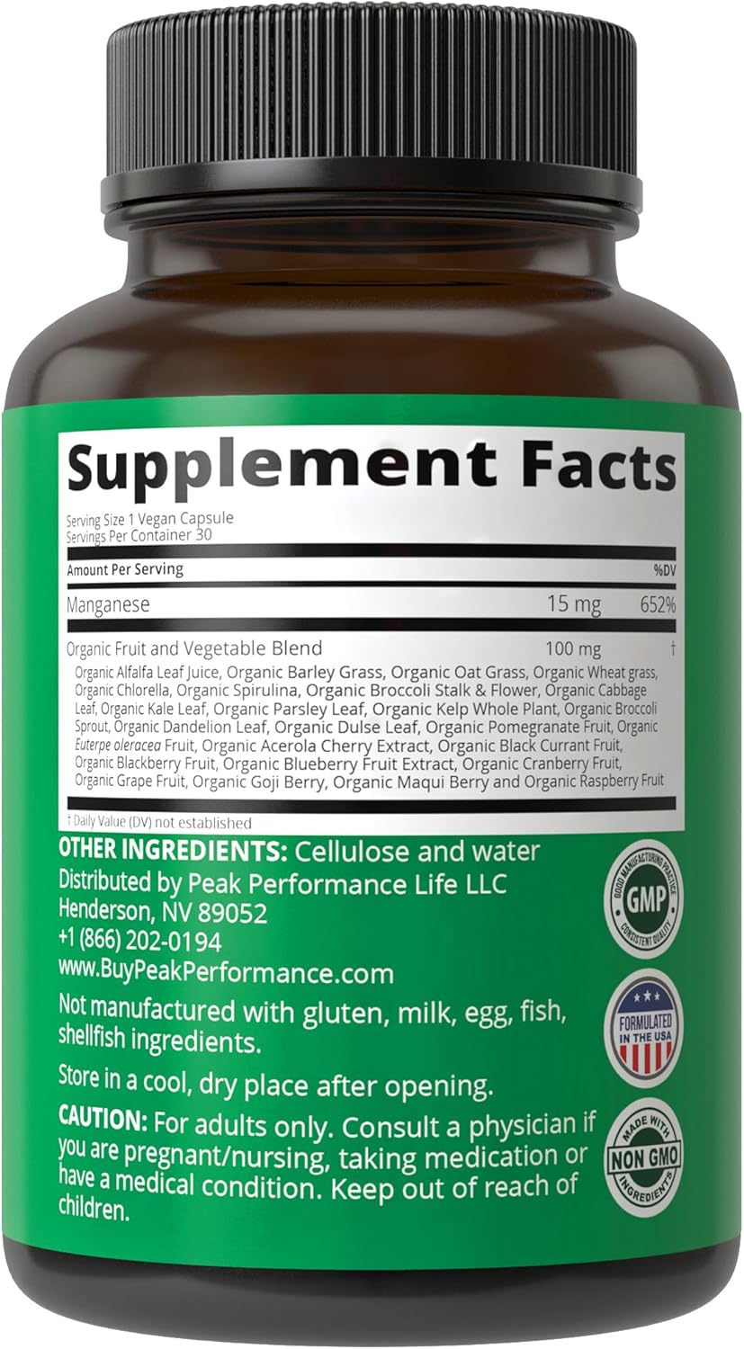 Manganese Supplement Food Like Mineral Chelated For Superior Absorption With Whole Food Blend Of 25+ Fruits & Vegetables. Pure Trace Mineral Capsules For Connective Tissue, Bone Health, Enzyme Support Nirvana Guru