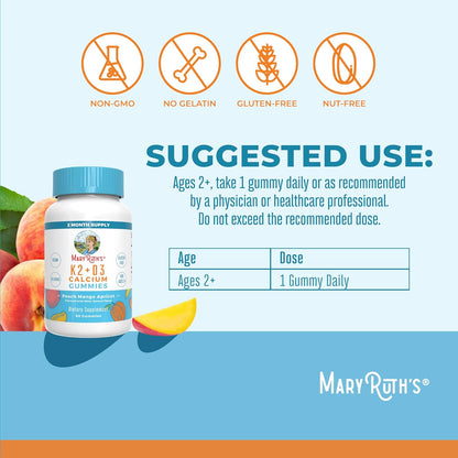 MaryRuth Organics Calcium with Vitamin D & Vitamin K2, 2 Month Supply, Calcium Supplement Supports Bone Health & Joint Support, with Vitamins D3 K2 Gummies, Vegan, Non-GMO, Gluten Free, 60 Count - Nirvana Guru