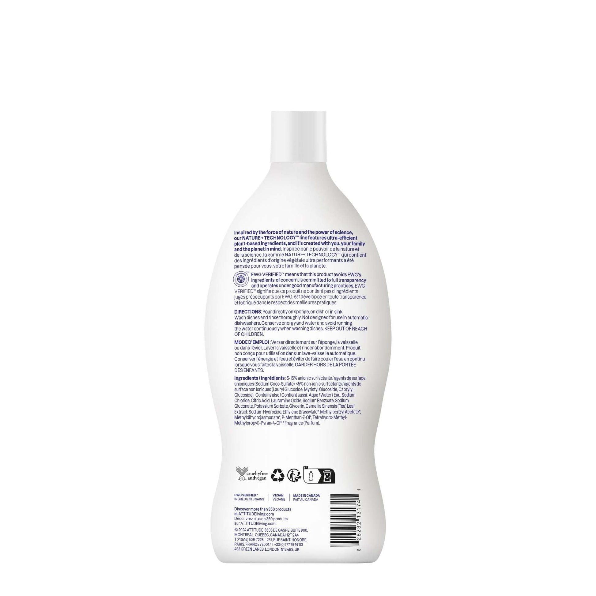 ATTITUDE Dish Soap, EWG Verified, Plant-Based & Vegan Dishwashing Liquid, Naturally Derived, Unscented, 23.7 Fl Oz Nirvana Guru
