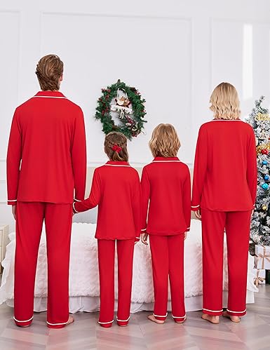 Ekouaer Christmas Family Matching Pajamas Long Sleeve Button Down Pj Set Festival Party Sleepwear nirvanaguru