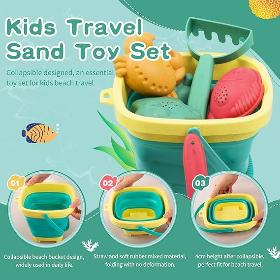 Beach Toys for Kids - Sand Toys Set Includes Collapsible Sand Bucket Shovel and Sand Rake Toy for Beach 12 PCS, Sandbox Toys Sandcastle Building Kit (A) nirvanaguru