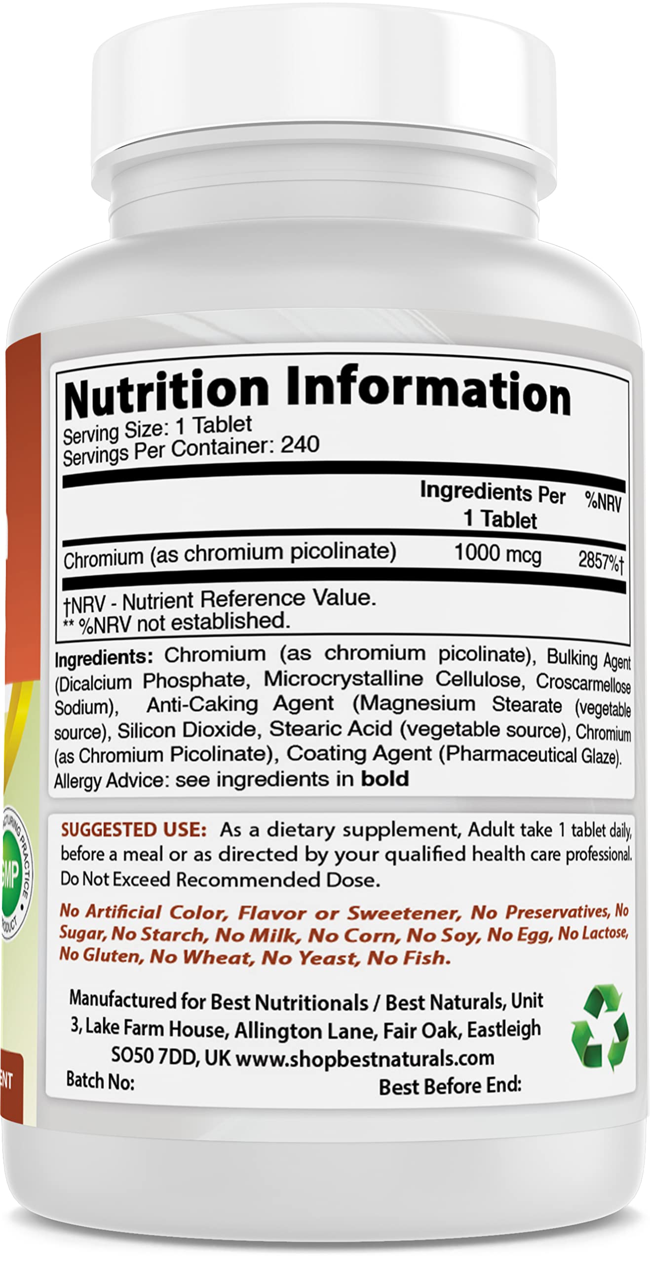 Best Naturals Chromium Picolinate 1000 mcg 120 Tablets Nirvana Guru