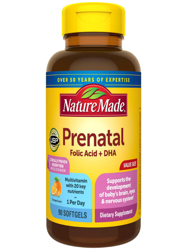 Nature Made Prenatal with Folic Acid + DHA, Prenatal Vitamin and Mineral Supplement for Daily Nutritional Support, 110 Softgels, 110 Day Supply - Nirvana Guru