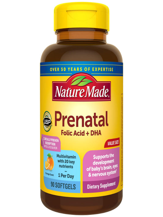 Nature Made Prenatal with Folic Acid + DHA, Prenatal Vitamin and Mineral Supplement for Daily Nutritional Support, 110 Softgels, 110 Day Supply - Nirvana Guru