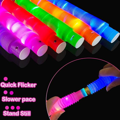 Glow Sticks Camping Essentials for Toddlers-6 PCS Light Up Pop Tube Party Favors Toys Gifts for Kids Halloween,LED Bracelet Necklace Accessories,Fun Camp Games Activities Gear Stuff for Boys Girls nirvanaguru